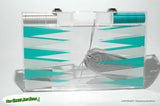 Backgammon Set Acrylic Case w Bag - Rolling (no visible manufacturer) w scuffing