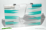 Backgammon Set Acrylic Case w Bag - Rolling (no visible manufacturer) w scuffing