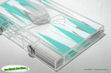 Backgammon Set Acrylic Case w Bag - Rolling (no visible manufacturer) w scuffing