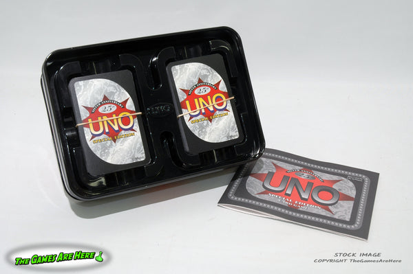 UNO 25th Silver Anniversary Special Edition - Mattel 1997 in Tin The Games Are Here UNO 25th Silver Anniversary Special Edition - Mattel 1997 in Tin The Games Are Here